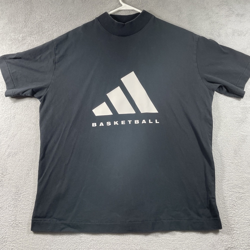 Adidas Basketball Shirt Adult Medium Black Thick Collar Short Sleeve Graphic Tee